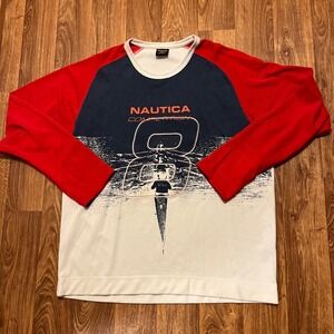 Vintage 90s Nautica Competition Shirt‎ Men 2XL Red Raglan Long Sleeve Graphic